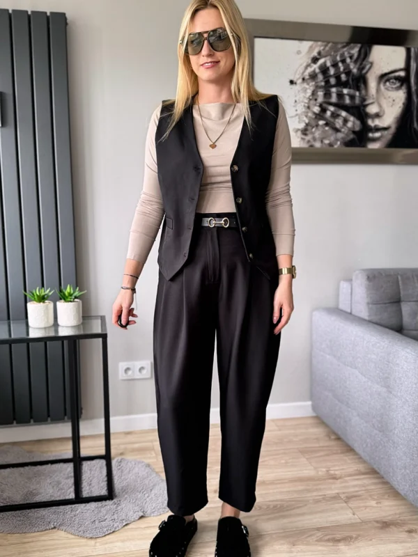 czarna kamizelka damska elegancka garniturowa i spodnie balony