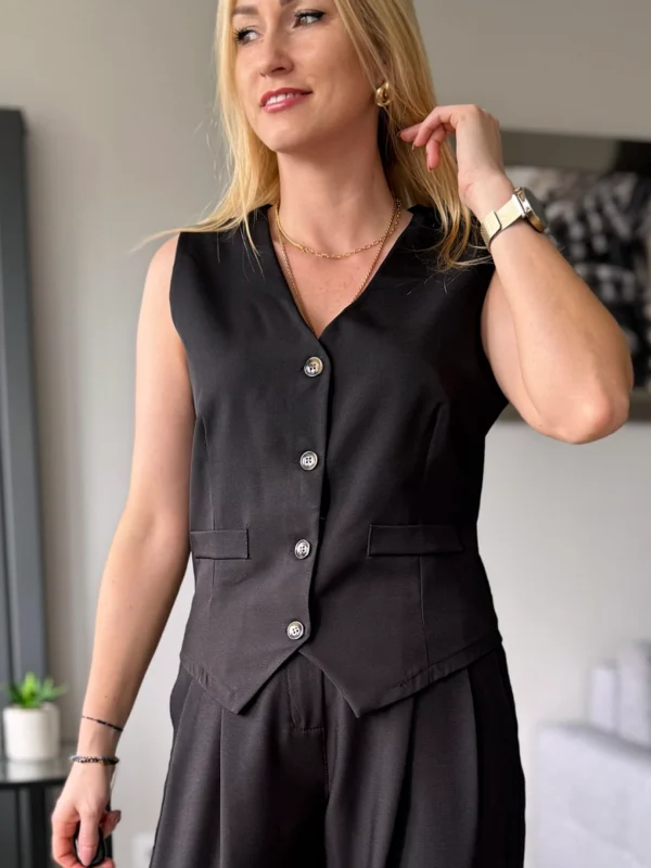 czarna kamizelka damska elegancka garniturowa