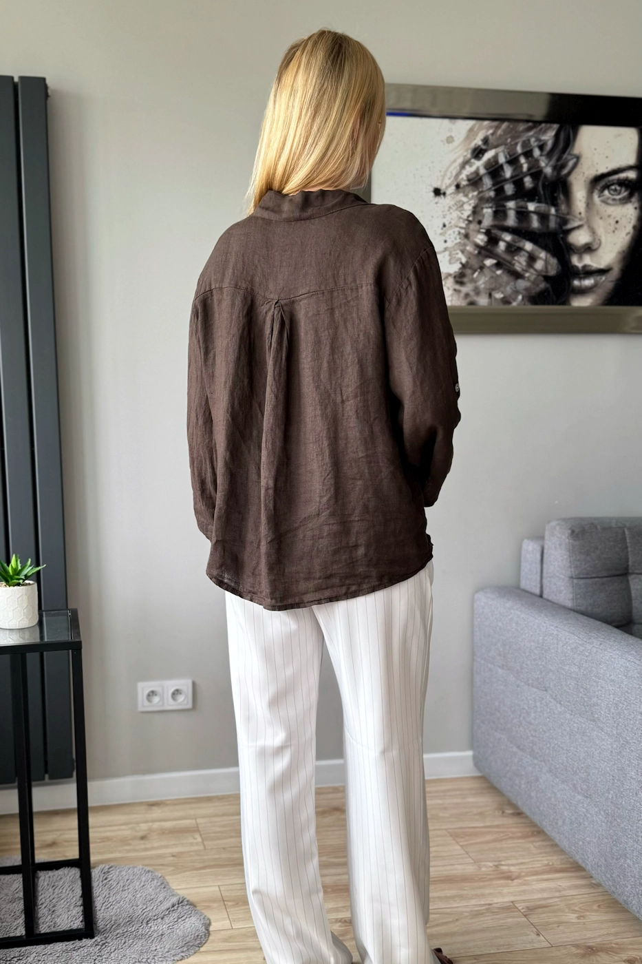 lniana koszula damska czekoladowa brązowa 100% len oversize