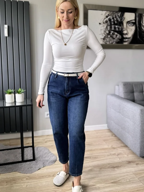 Jeansy damskie balloon balony granatowe mom fit spodnie jeansowe dżinsy