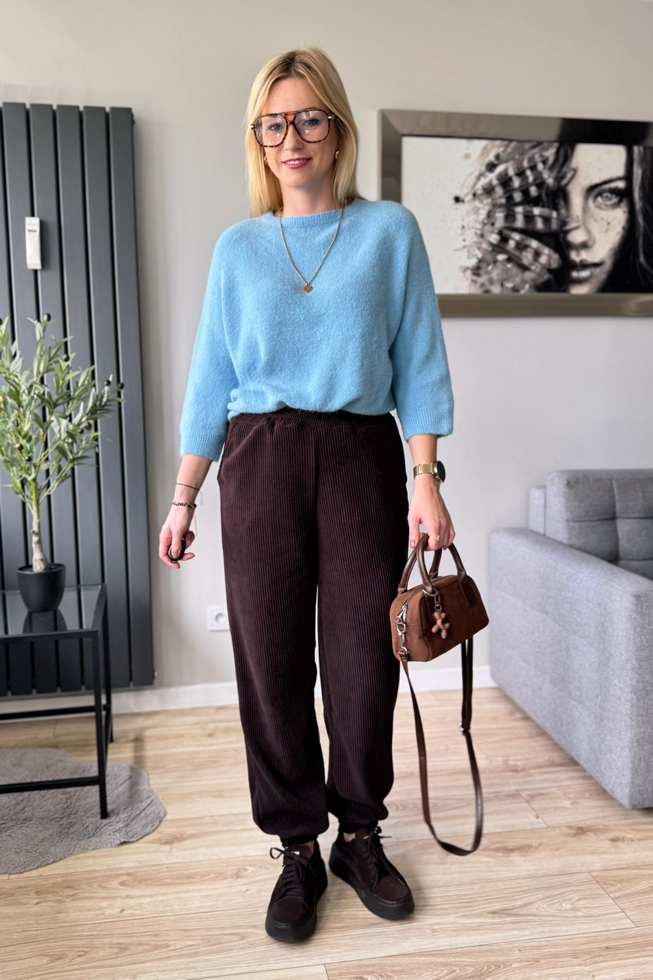sweter damski z alpaki baby alpaka z rękawem 3/4 błękitny