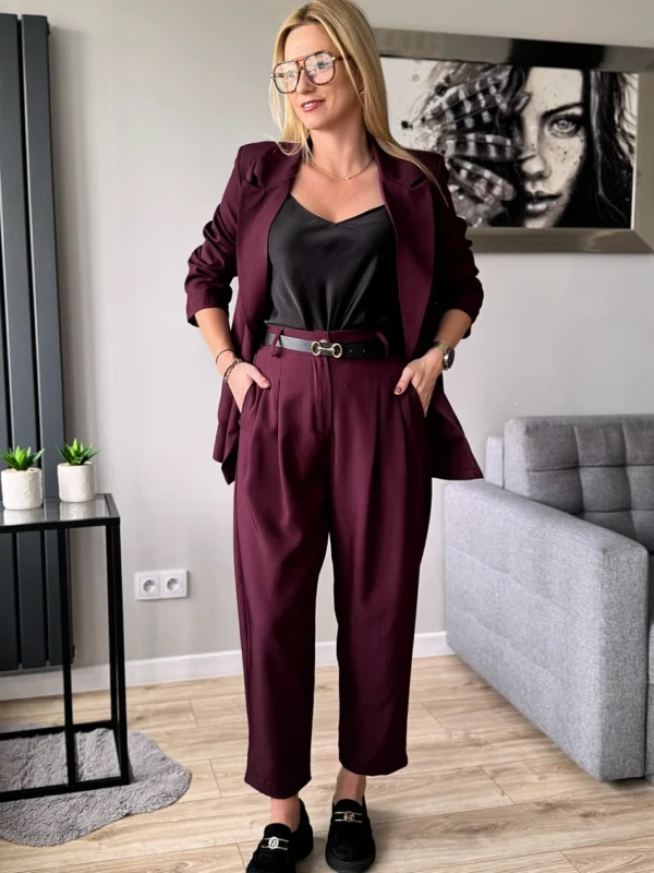 spodnie balloon balony eleganckie damskie burgund burgundowe
