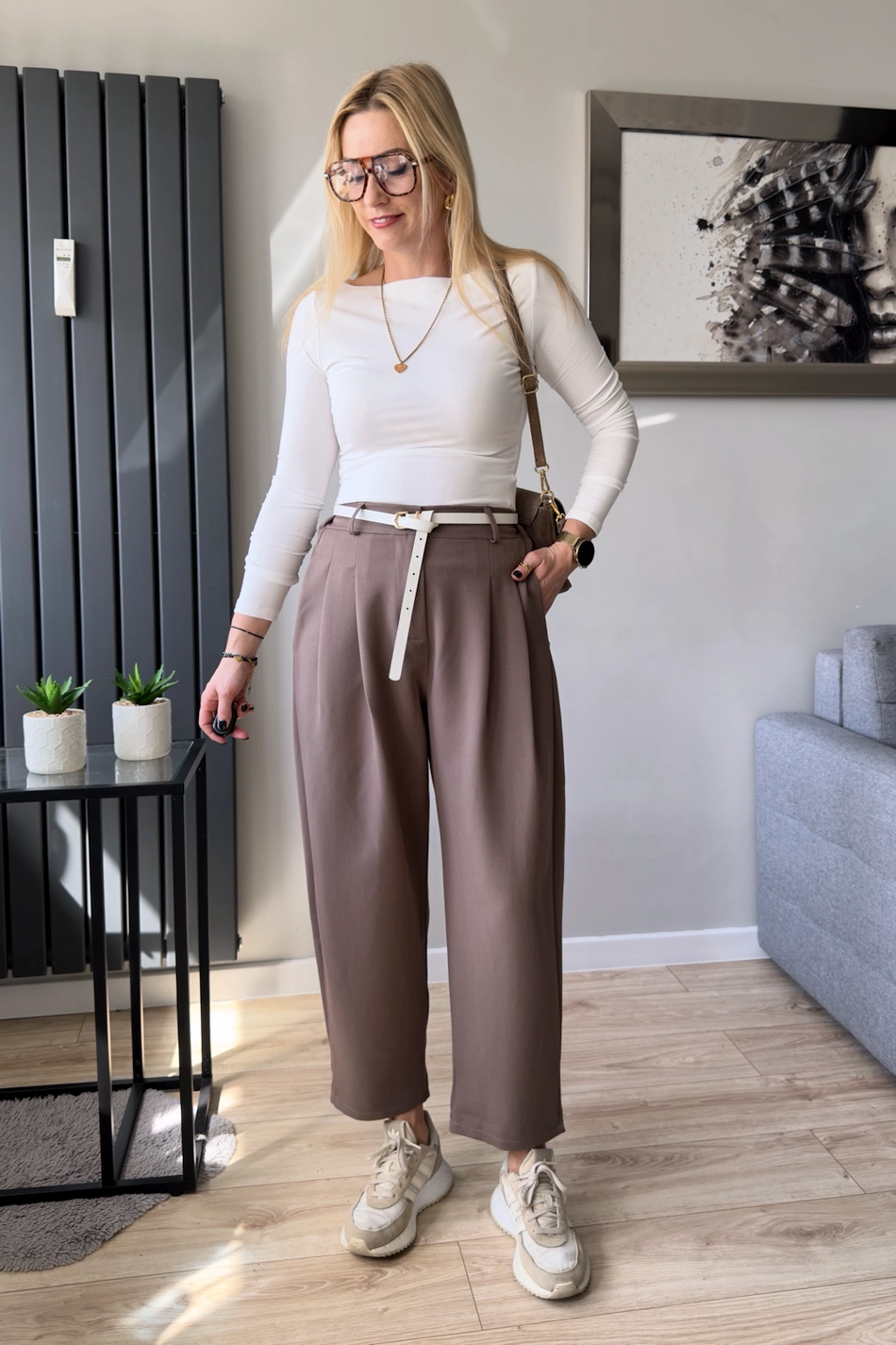 spodnie balloon balony eleganckie damskie mocca cappuccino taupe