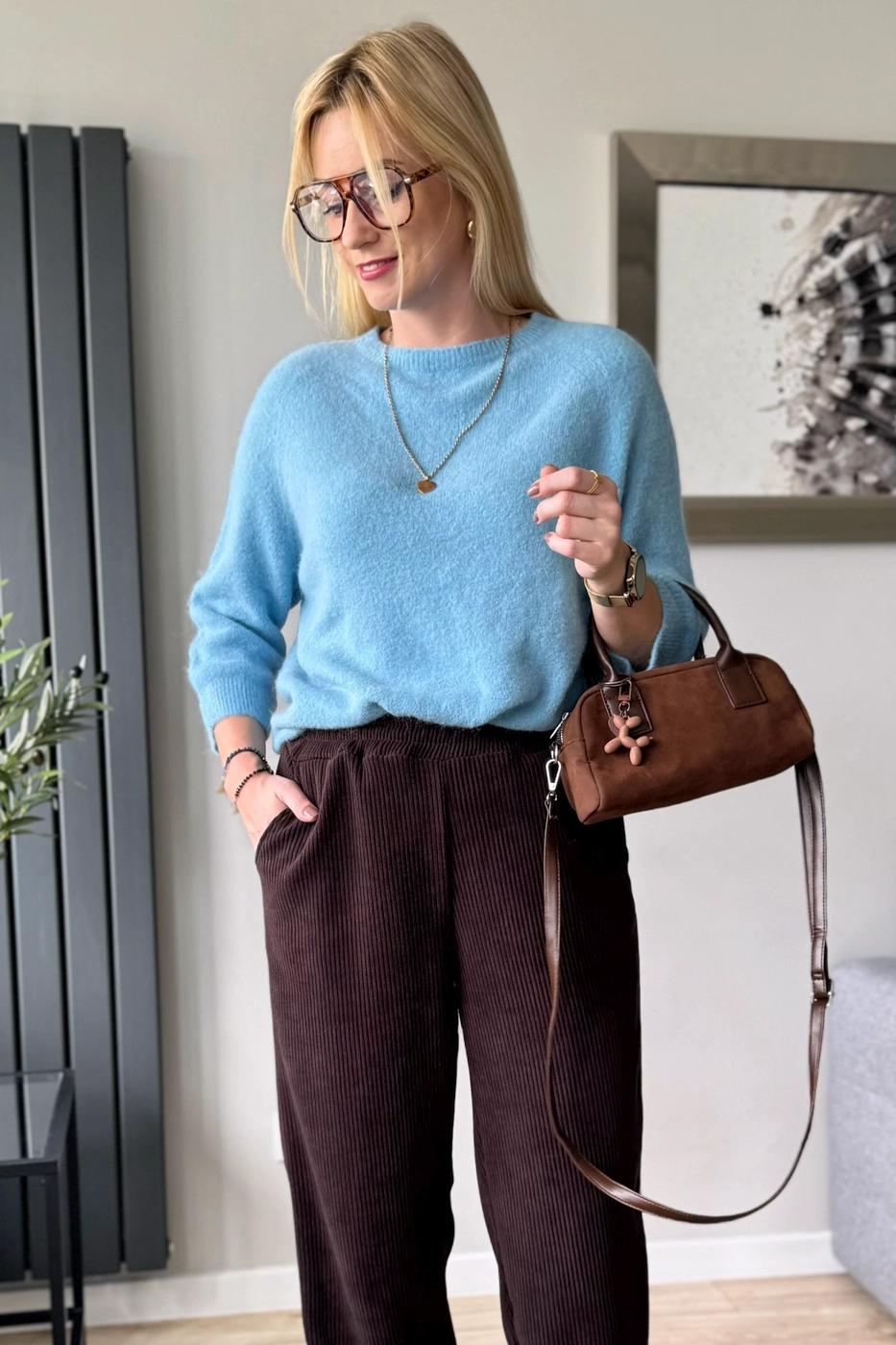 sweter damski z alpaki baby alpaka z rękawem 3/4 błękitny