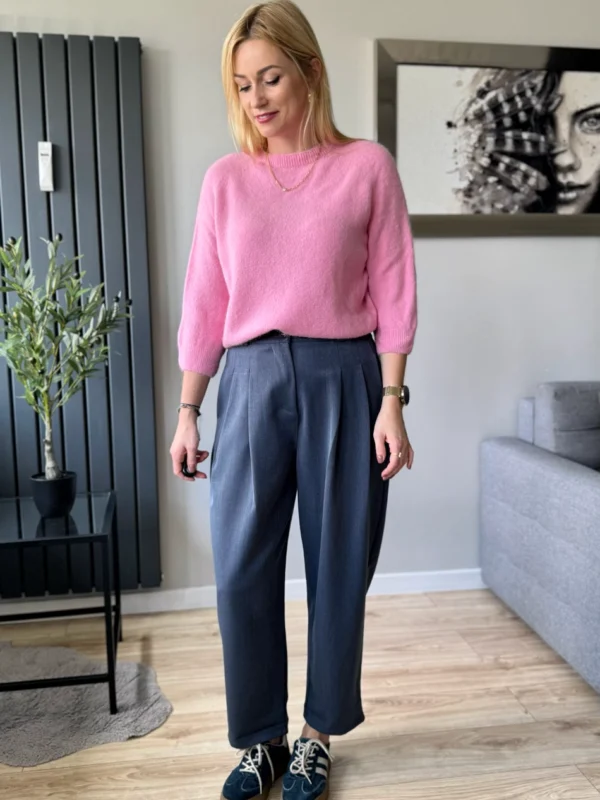 sweter damski z alpaki baby alpaka z rękawem 3/4 różowy