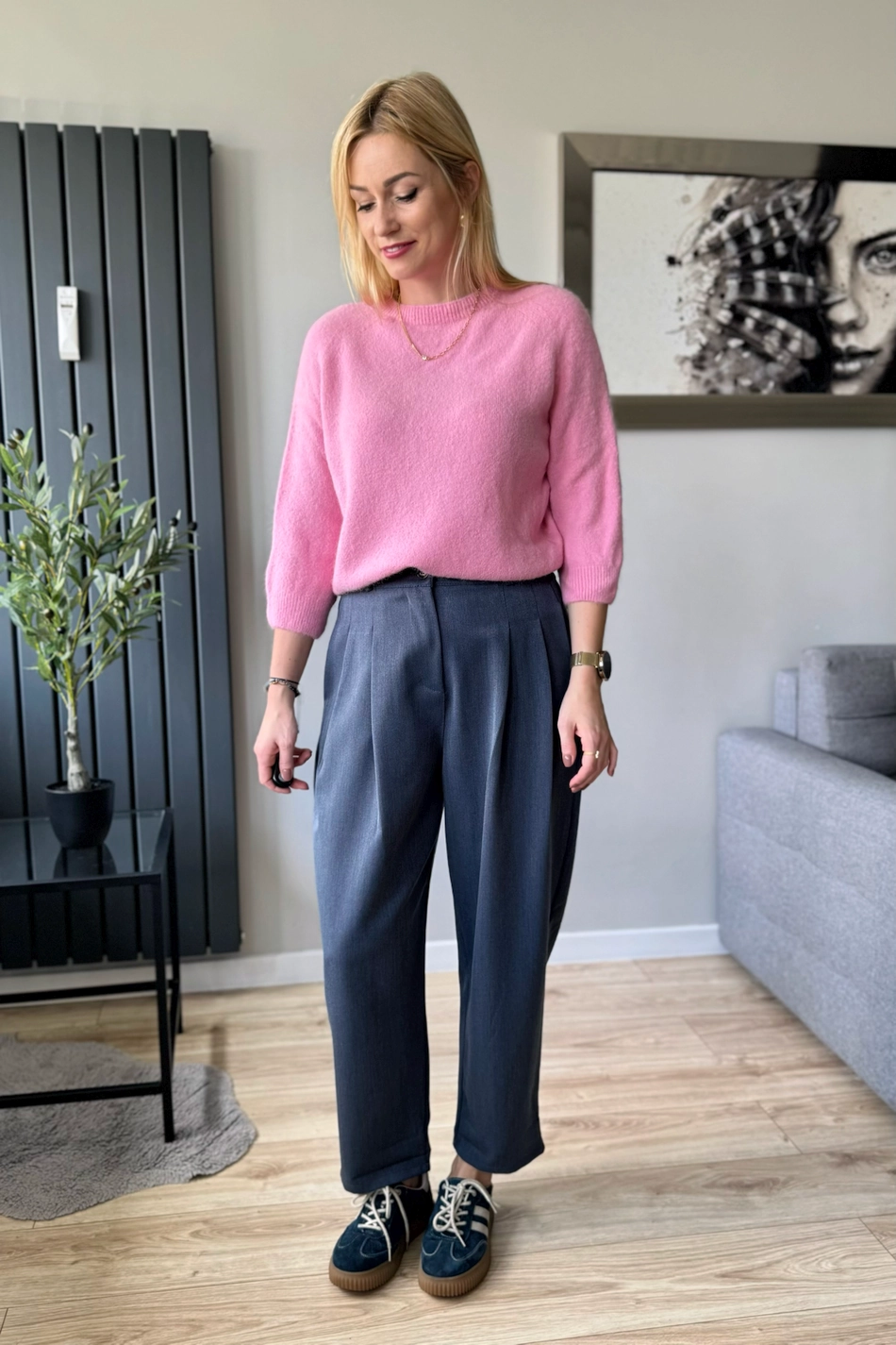 sweter damski z alpaki baby alpaka z rękawem 3/4 różowy