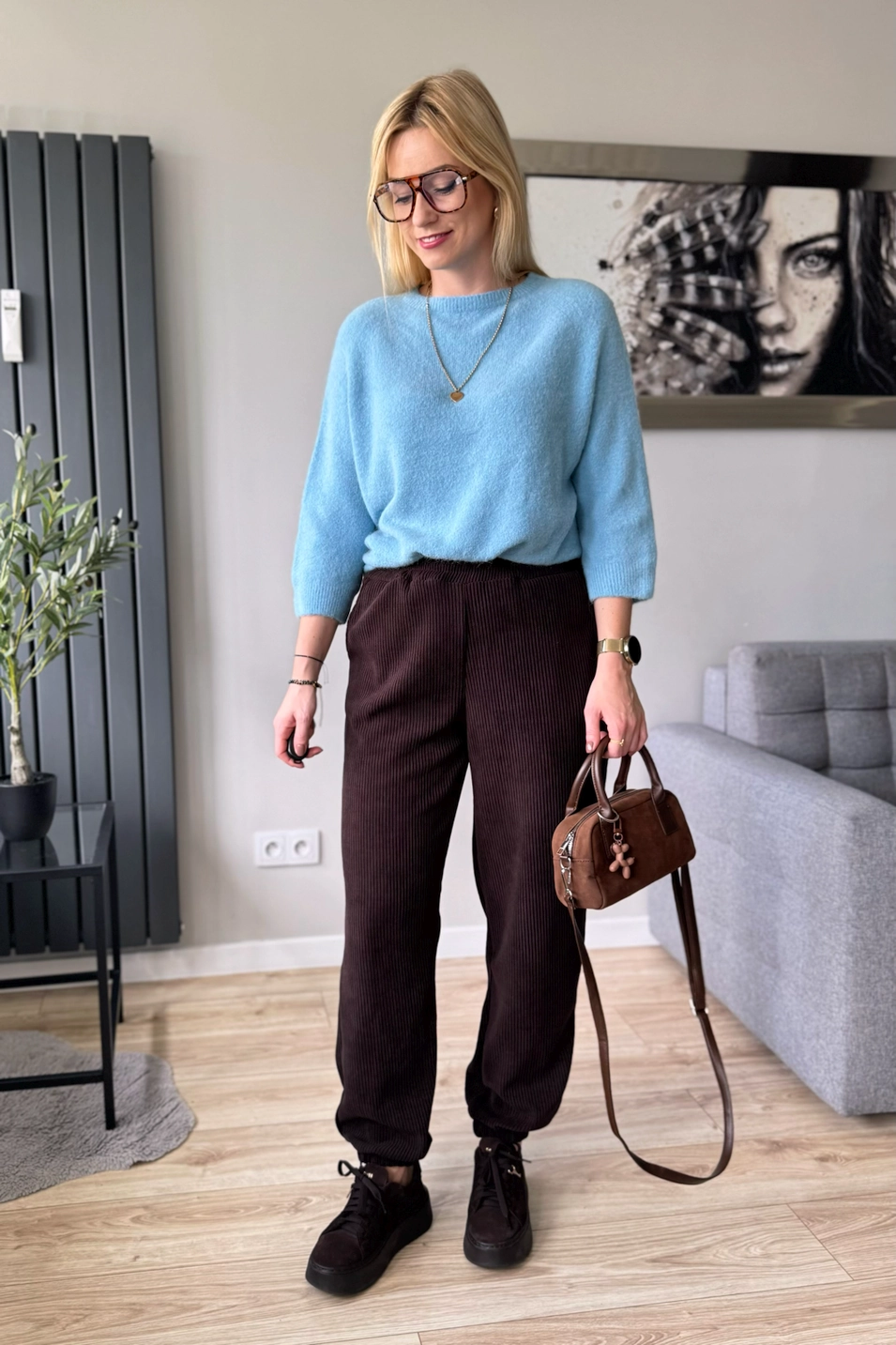 sweter damski z alpaki baby alpaka z rękawem 3/4 błękitny