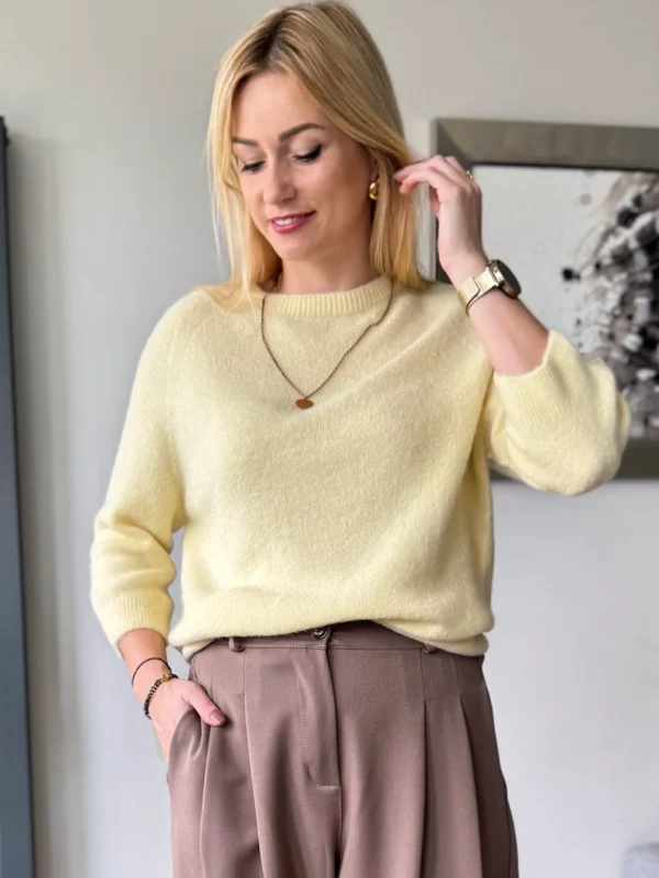 sweter damski z alpaki baby alpaka z rękawem 3/4 jasny żółty cytrynowy
