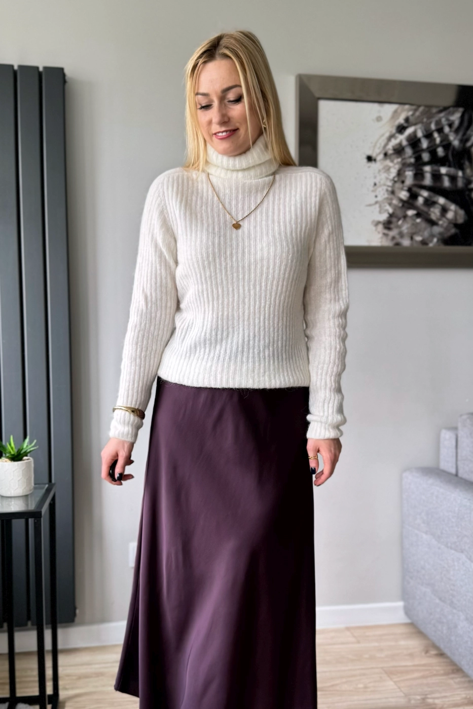 sweter damski z alpaki biały z golfem prążek baby alpaka