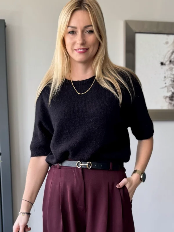 sweter damski z alpaki baby alpaka z krótkim rękawem czarny