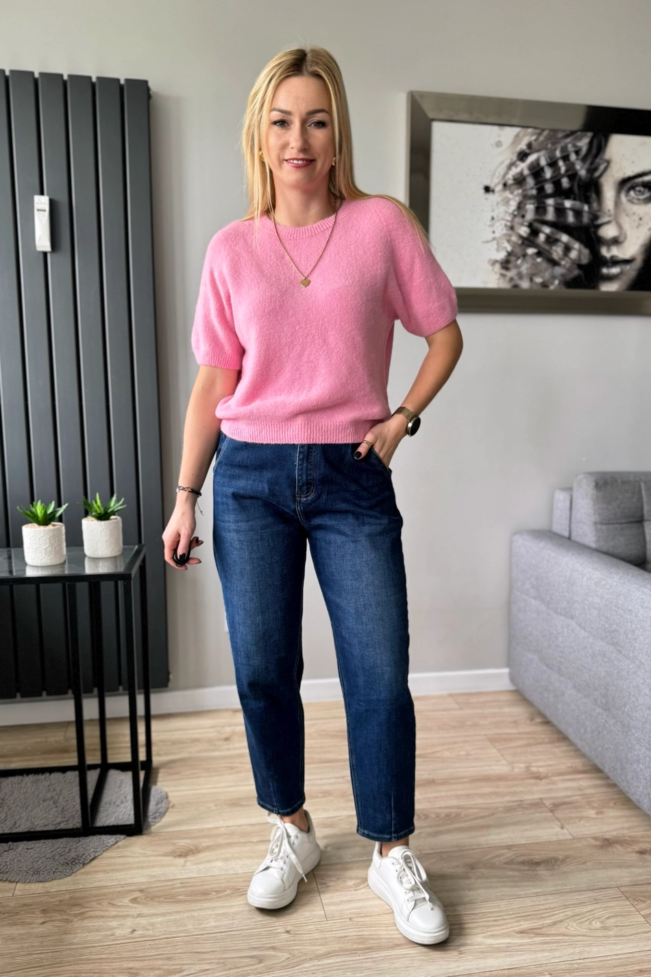 sweter damski baby alpaka z alpaki z krótkim rękawem różowy sweterek