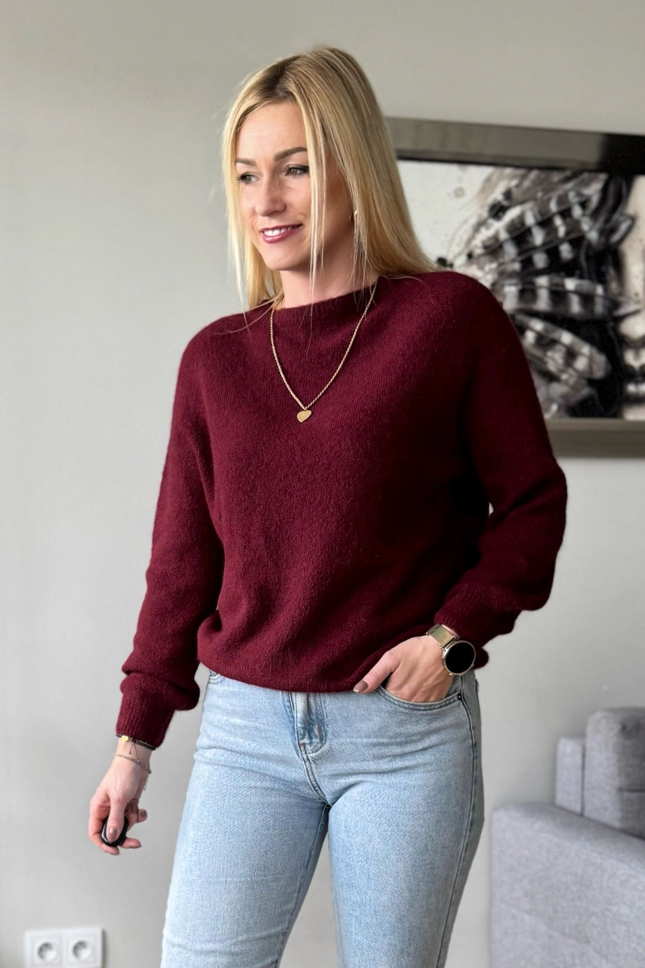 sweter damski z alpaki bordowy baby alpaka burgund Toscana-39