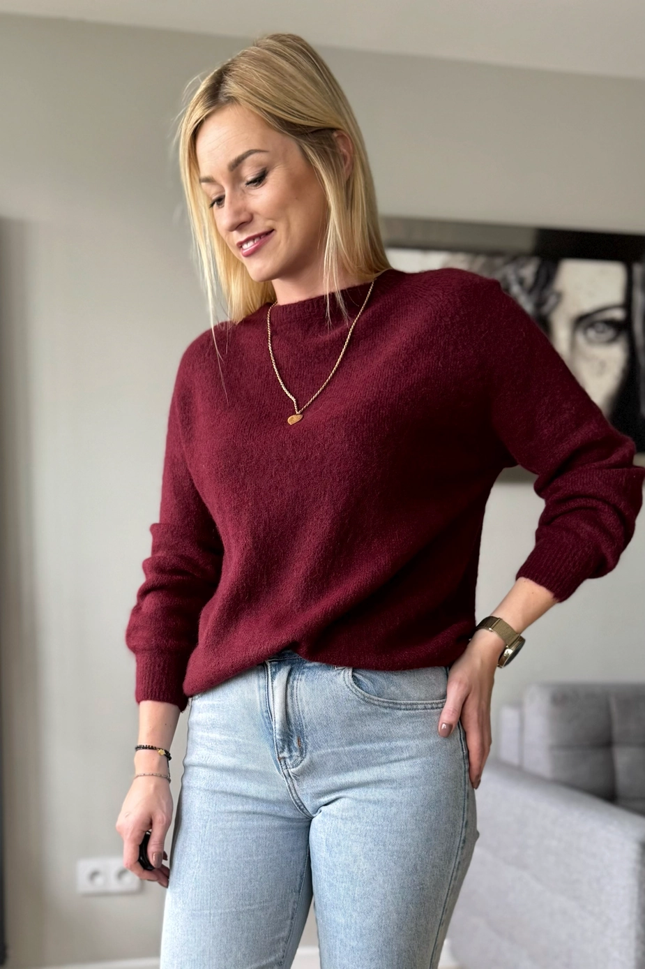 sweter damski z alpaki bordowy baby alpaka burgund Toscana-39