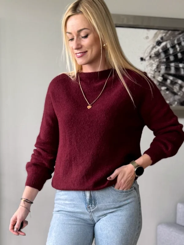 sweter damski z alpaki bordowy baby alpaka burgund Toscana-39
