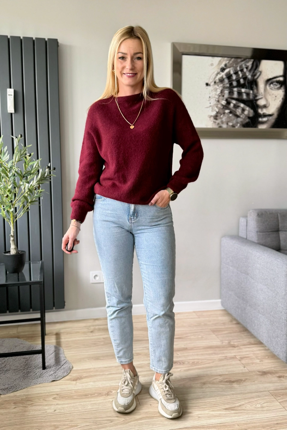 sweter damski z alpaki bordowy baby alpaka burgund Toscana-39