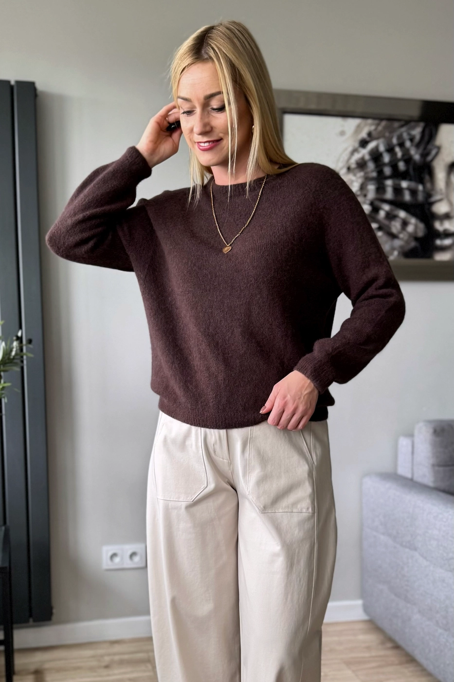 sweter damski z alpaki czekoladowy baby alpaka brązowy Toscana-39