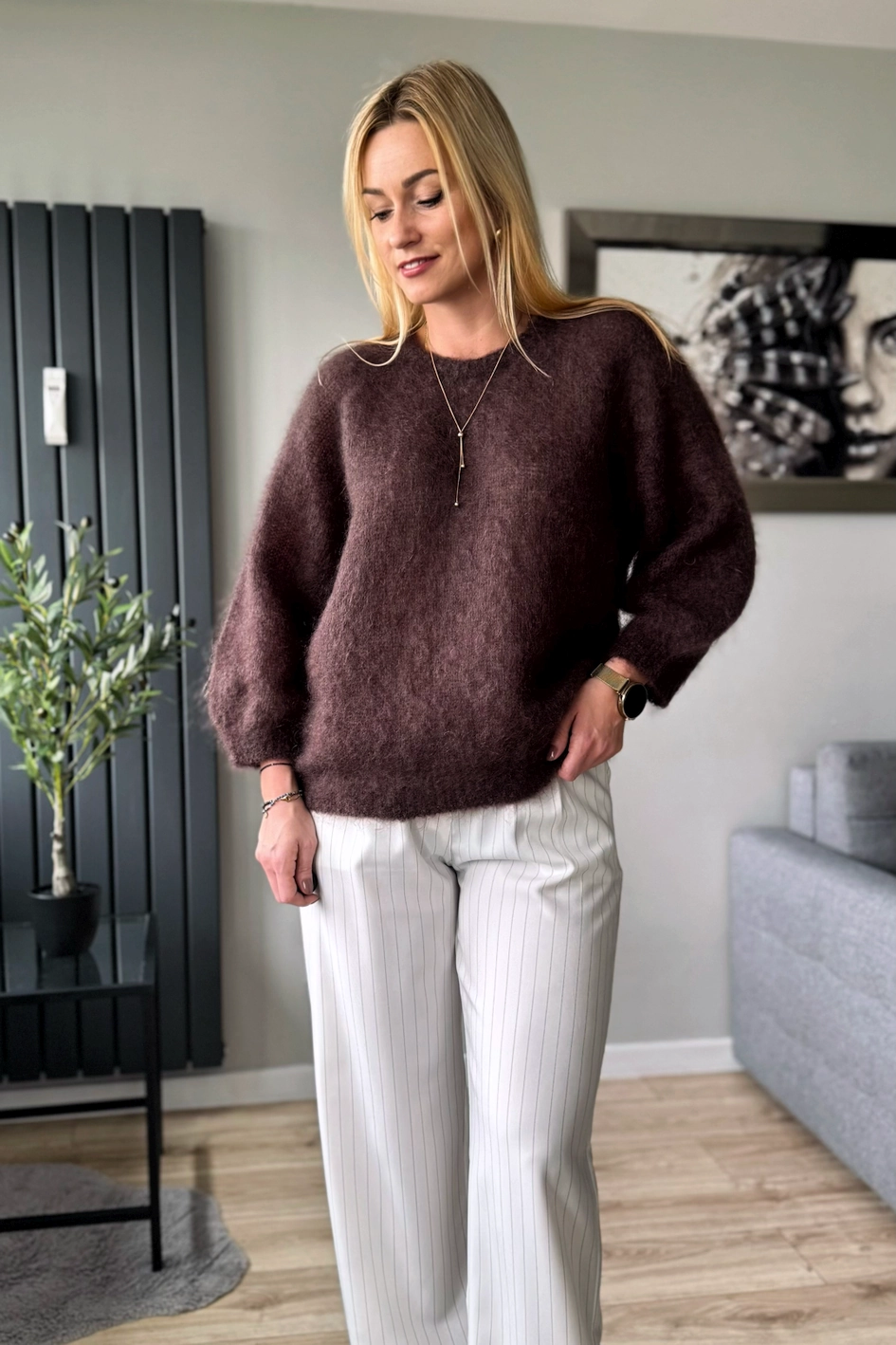moherowy sweter damski czekoladowy 80% kid moher brązowy Toscana-39