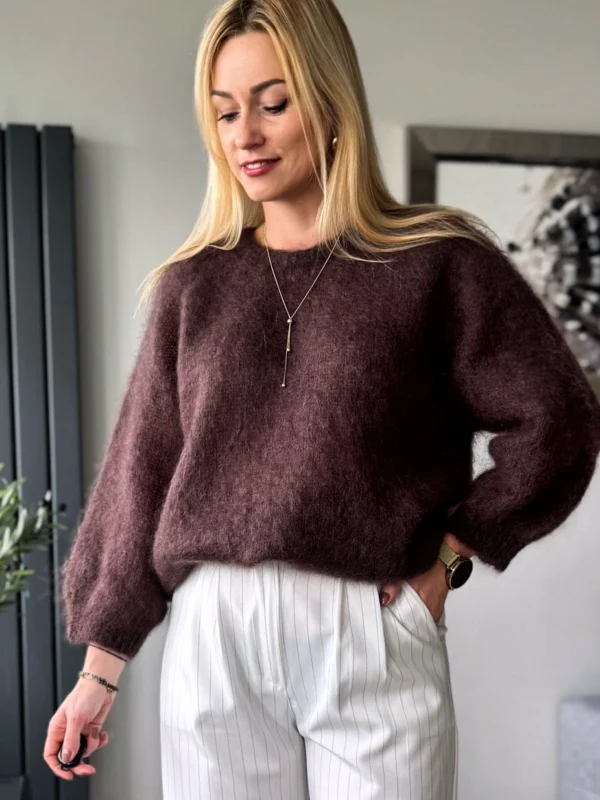 moherowy sweter damski czekoladowy 80% kid moher brązowy Toscana-39