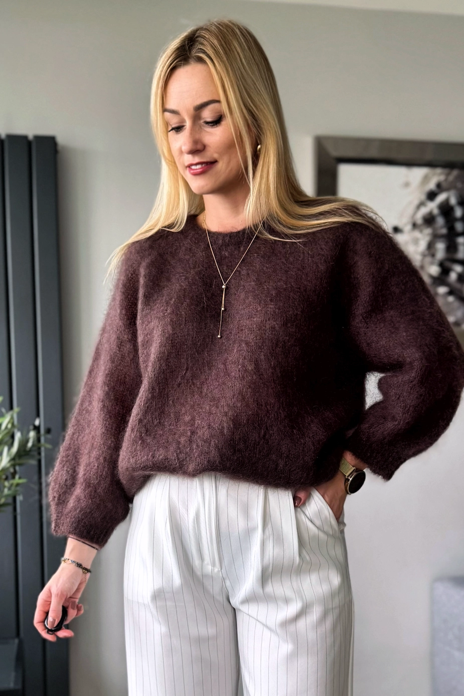 moherowy sweter damski czekoladowy 80% kid moher brązowy Toscana-39