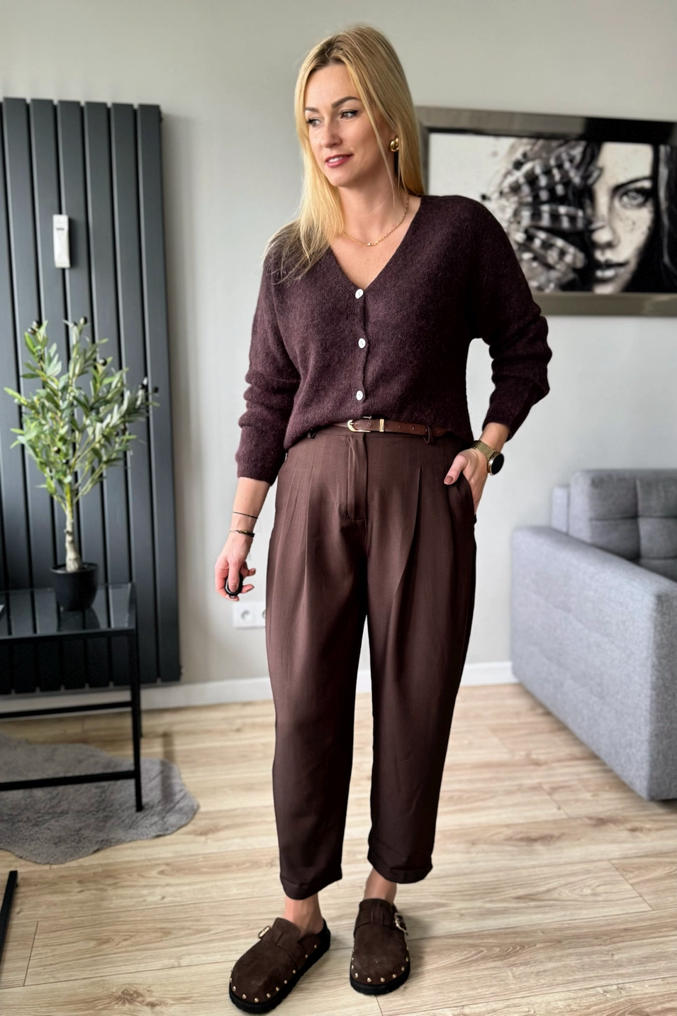 sweter damski z alpaki baby alpaka rozpinany czekoladowy brązowy kardigan toscana-39