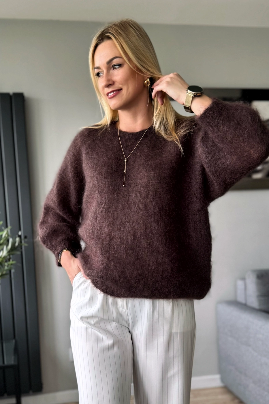 moherowy sweter damski czekoladowy 80% kid moher brązowy Toscana-39