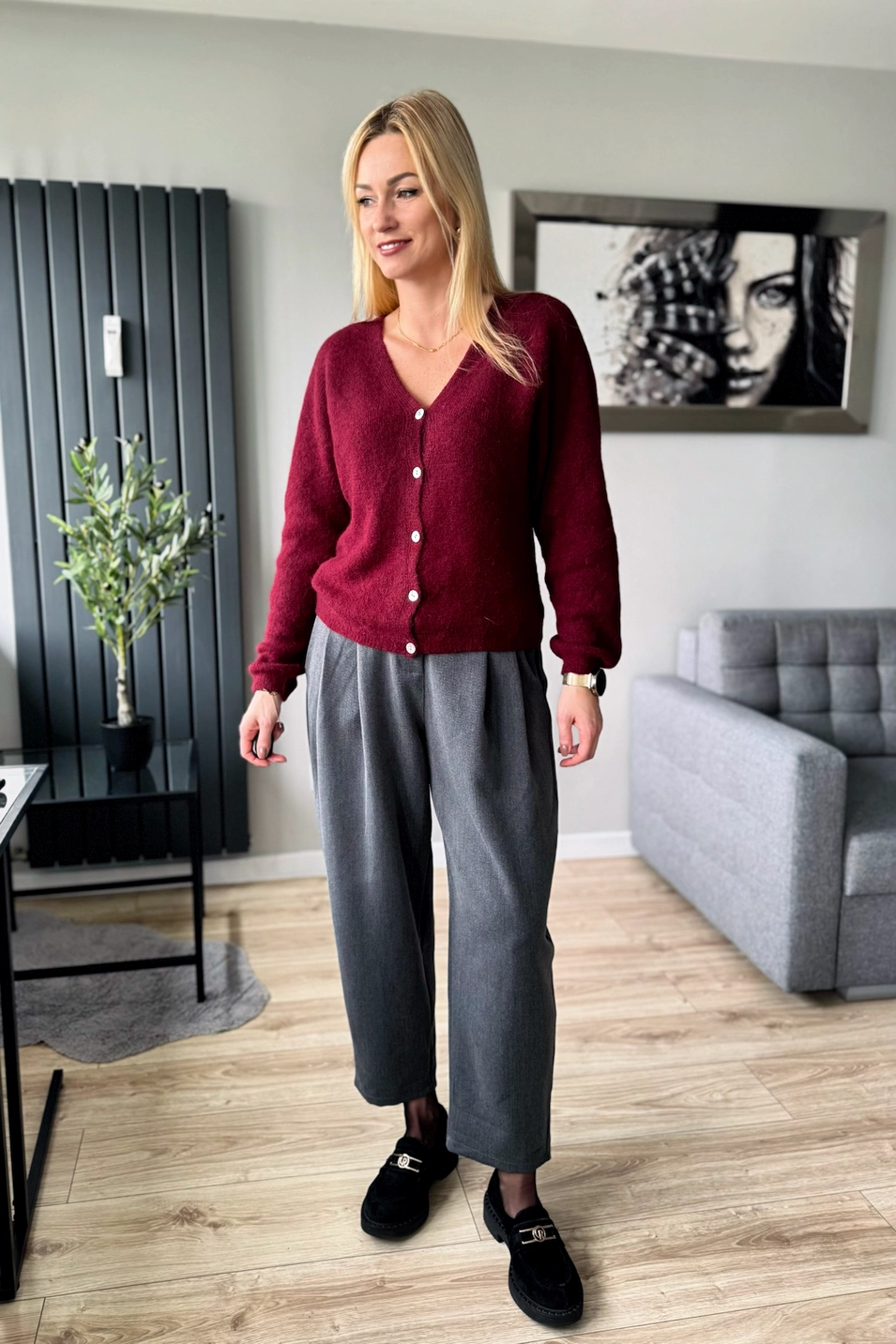 sweter damski z alpaki baby alpaka rozpinany bordowy kardigan toscana-39