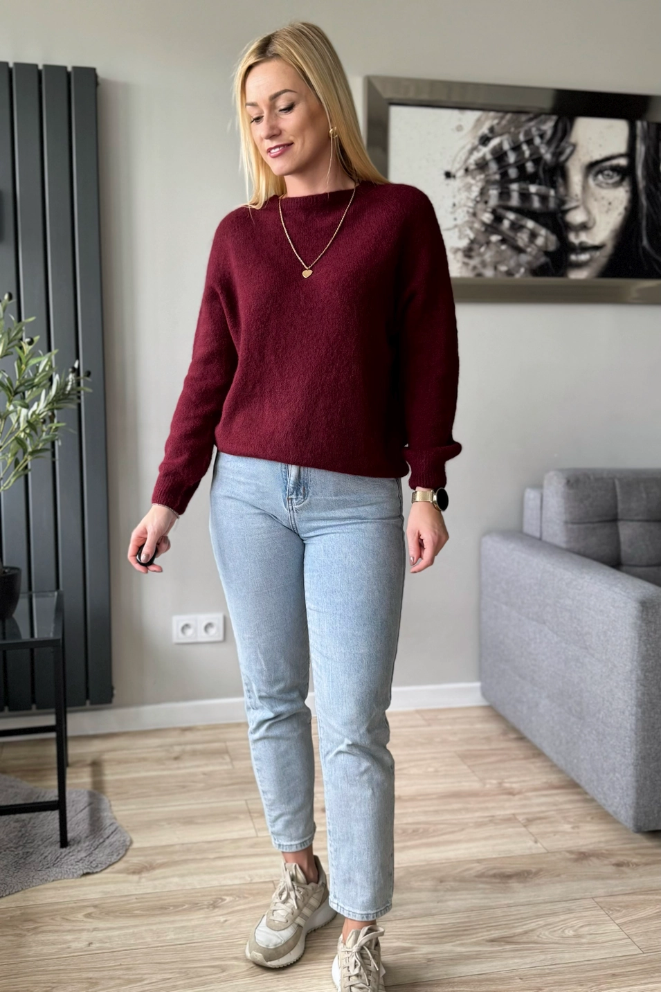 sweter damski z alpaki bordowy baby alpaka burgund Toscana-39