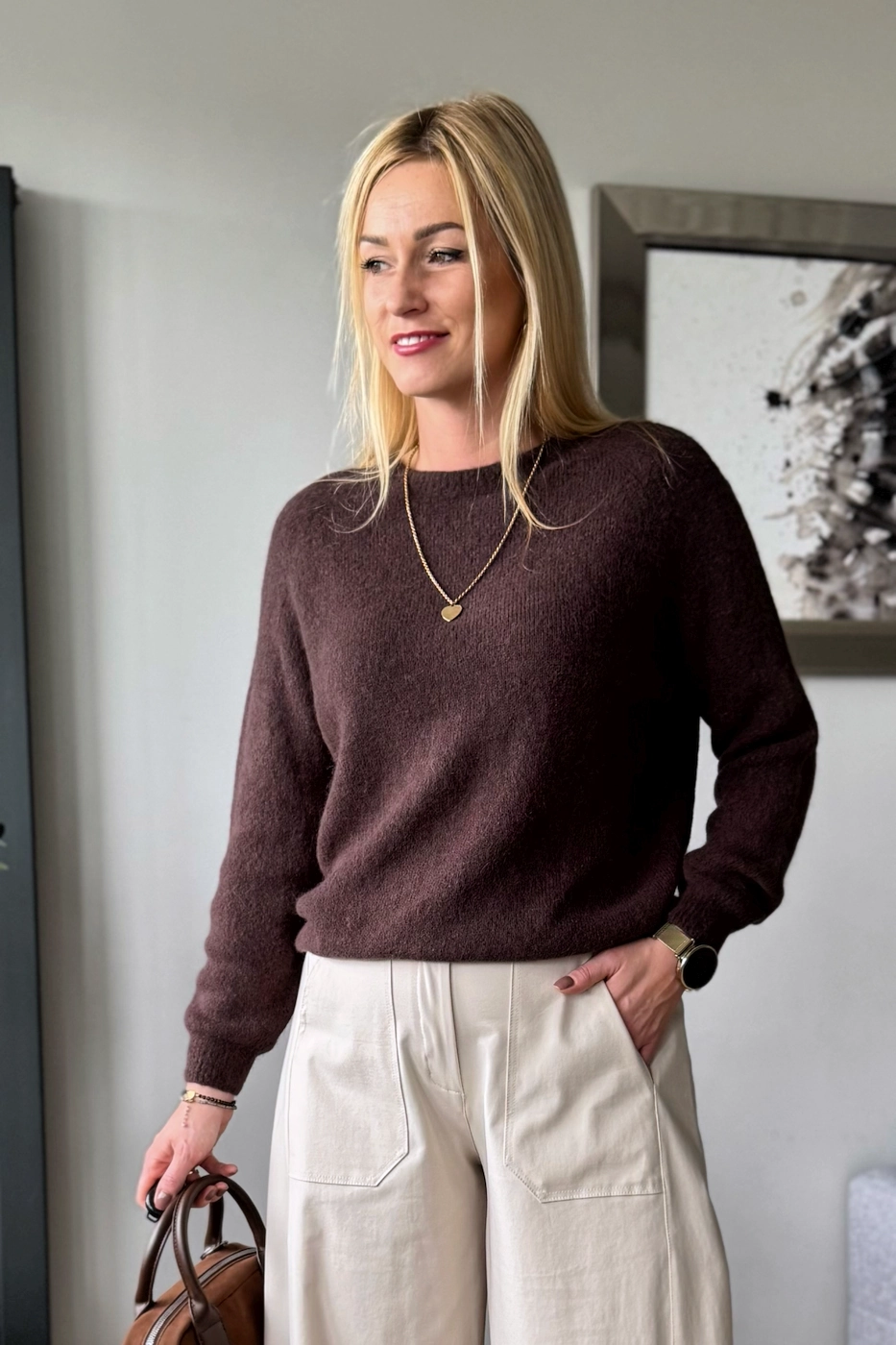 sweter damski z alpaki czekoladowy baby alpaka brązowy Toscana-39