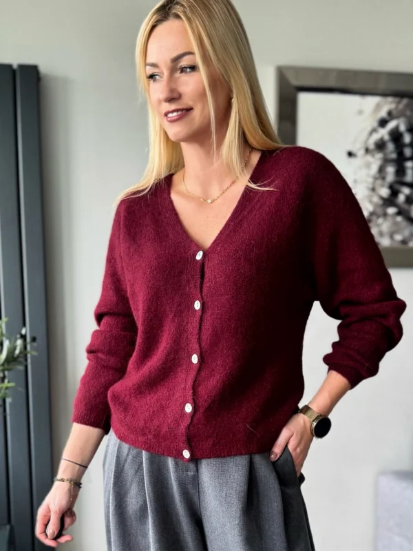 sweter damski z alpaki baby alpaka rozpinany bordowy kardigan toscana-39