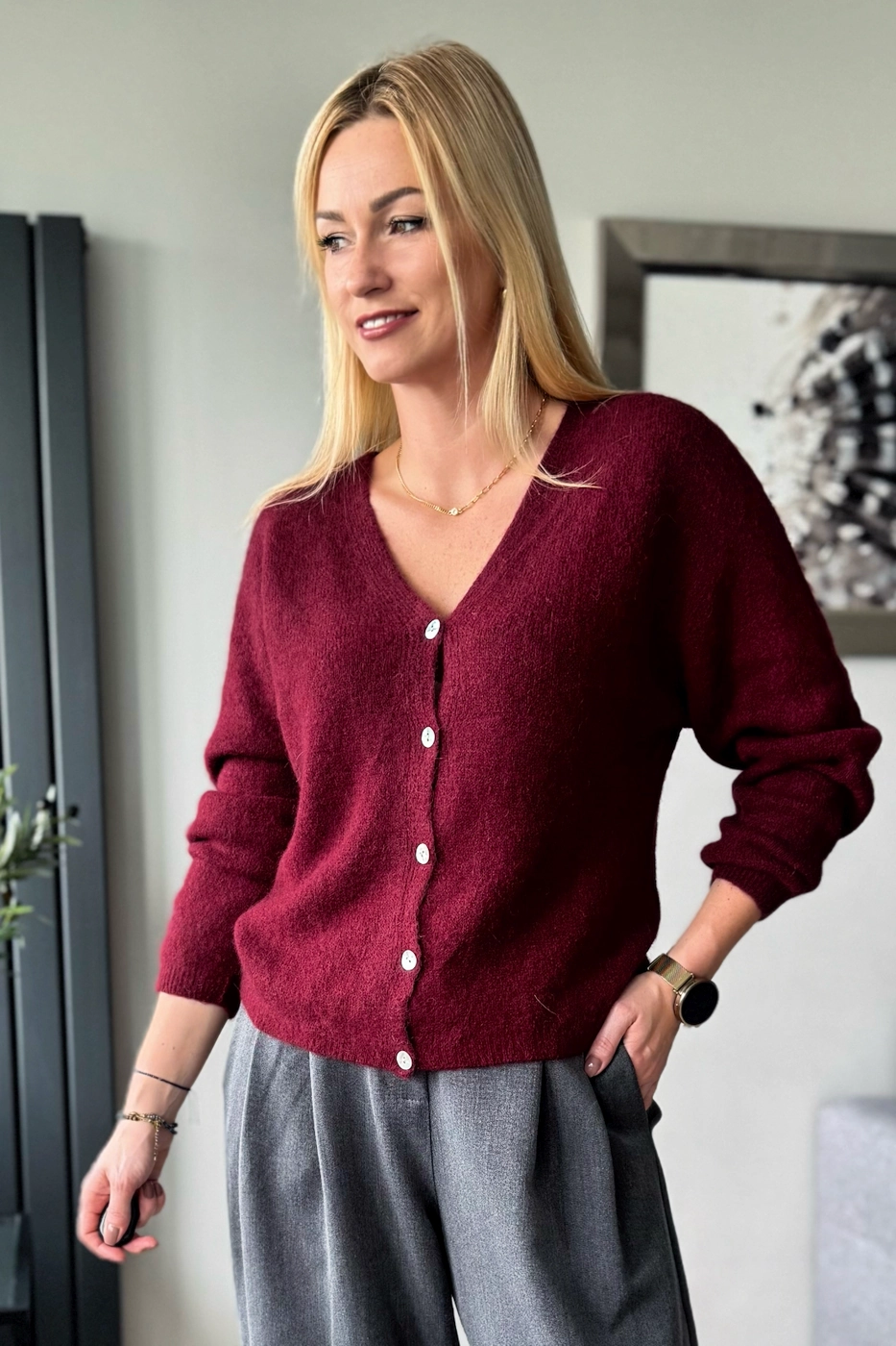 sweter damski z alpaki baby alpaka rozpinany bordowy kardigan toscana-39