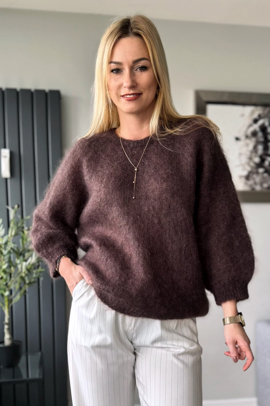 moherowy sweter damski czekoladowy 80% kid moher brązowy Toscana-39