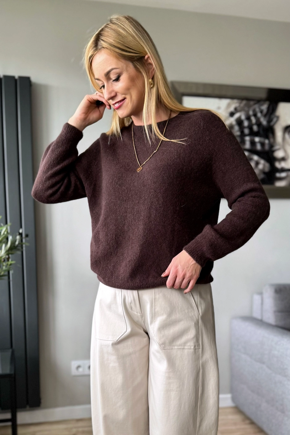 sweter damski z alpaki czekoladowy baby alpaka brązowy Toscana-39