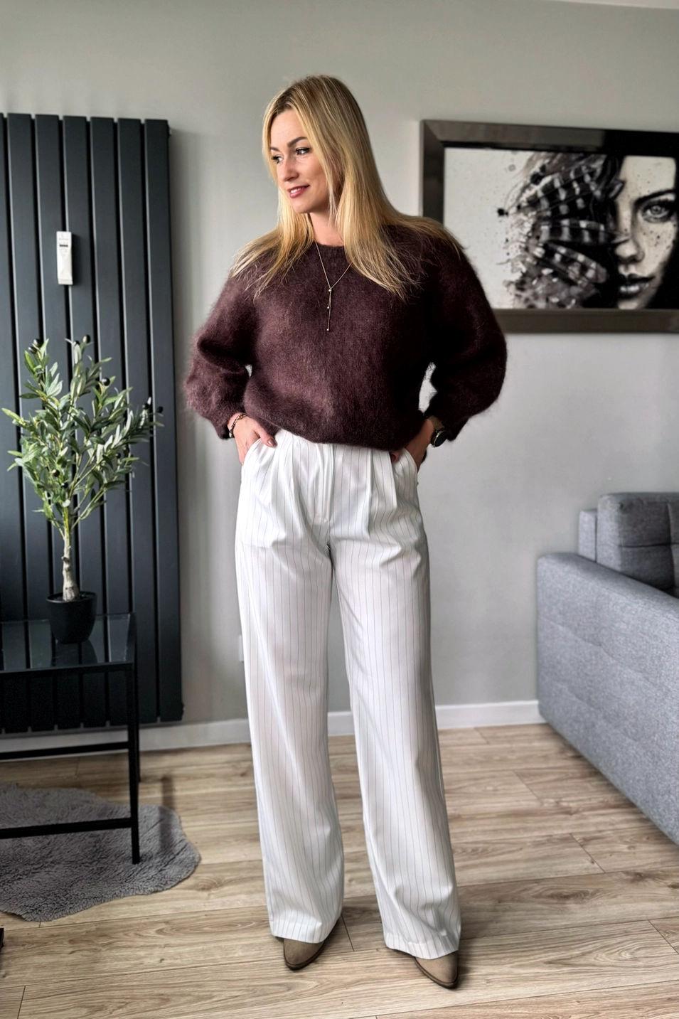 moherowy sweter damski czekoladowy 80% kid moher brązowy Toscana-39