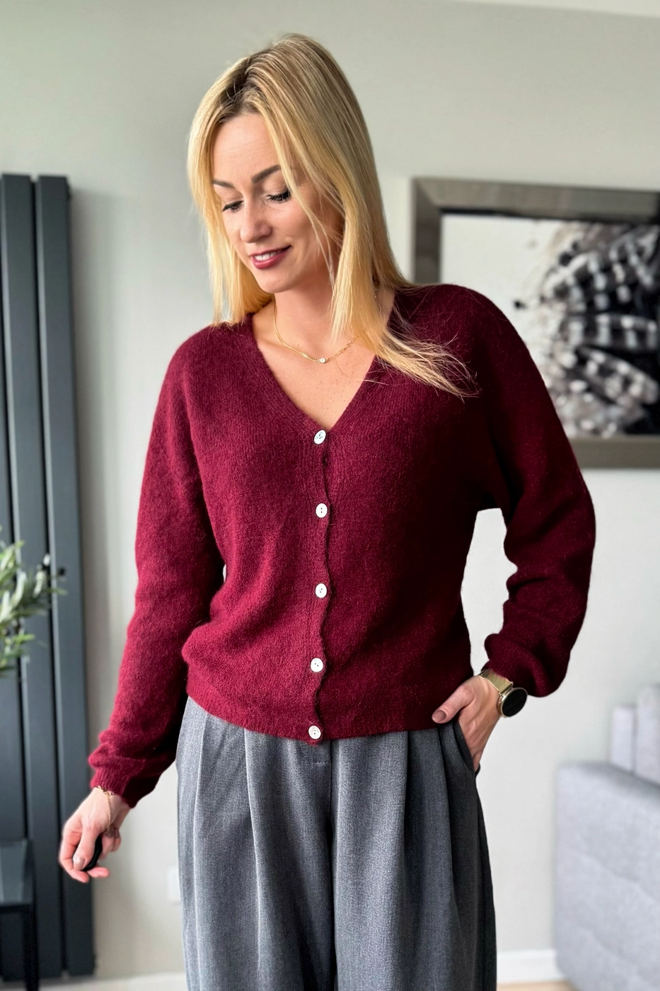 sweter damski z alpaki baby alpaka rozpinany bordowy kardigan toscana-39