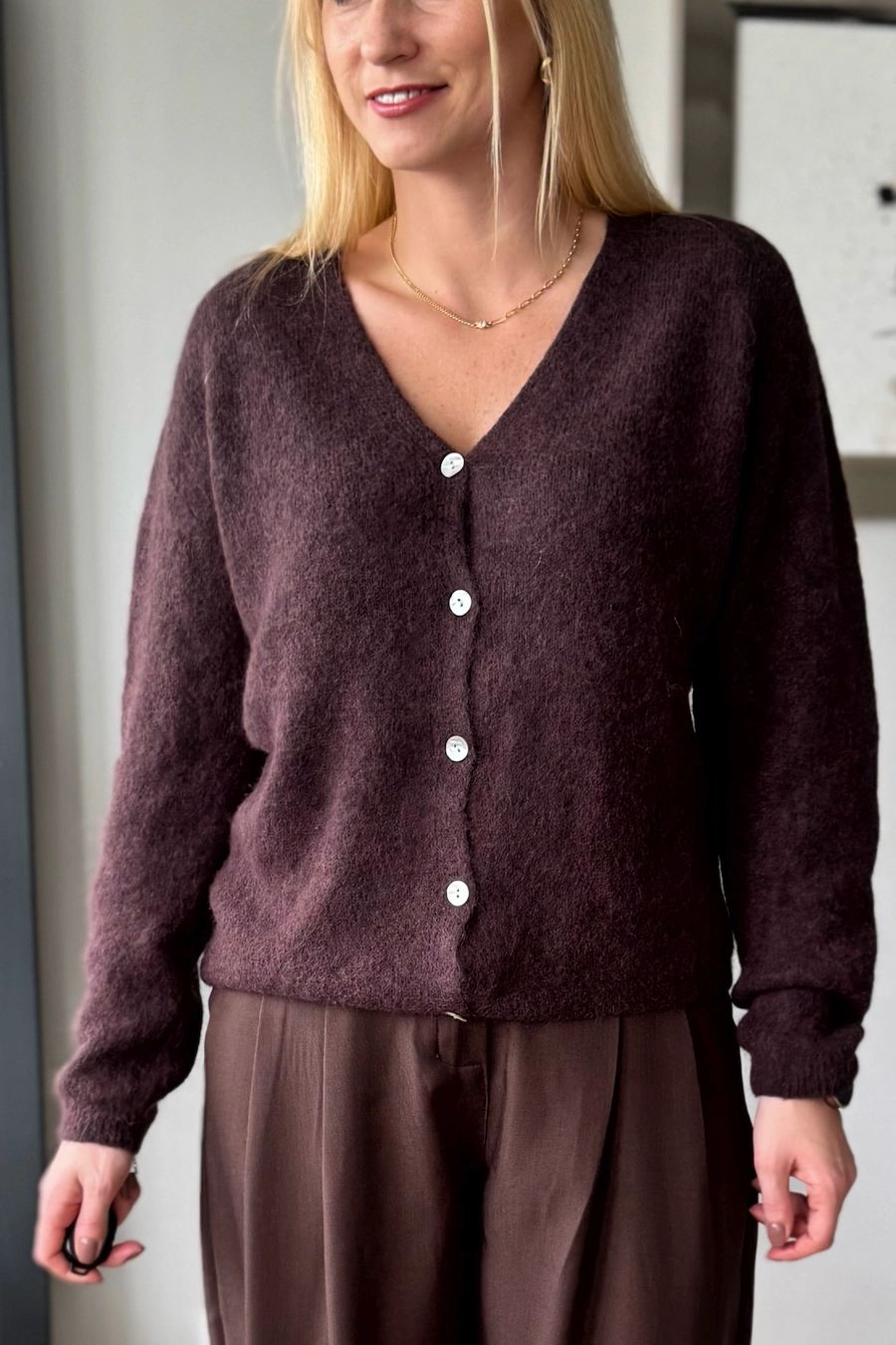 sweter damski z alpaki baby alpaka rozpinany czekoladowy brązowy kardigan toscana-39