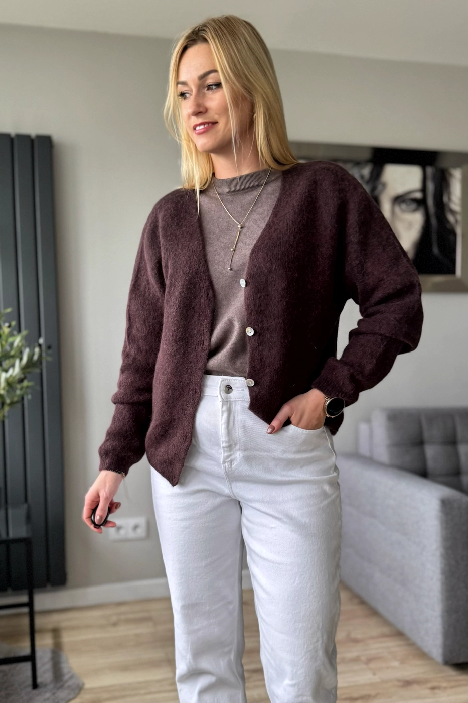 sweter damski z alpaki baby alpaka rozpinany czekoladowy brązowy kardigan toscana-39