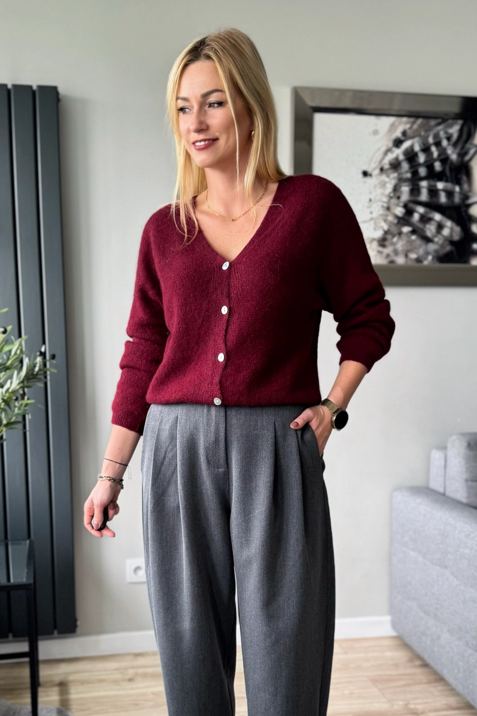 sweter damski z alpaki baby alpaka rozpinany bordowy kardigan toscana-39